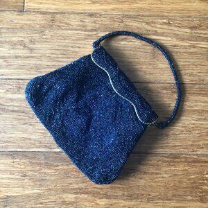 Vintage 1950s Iridescent Blue Beaded Clutch Purse – Excellent Condition